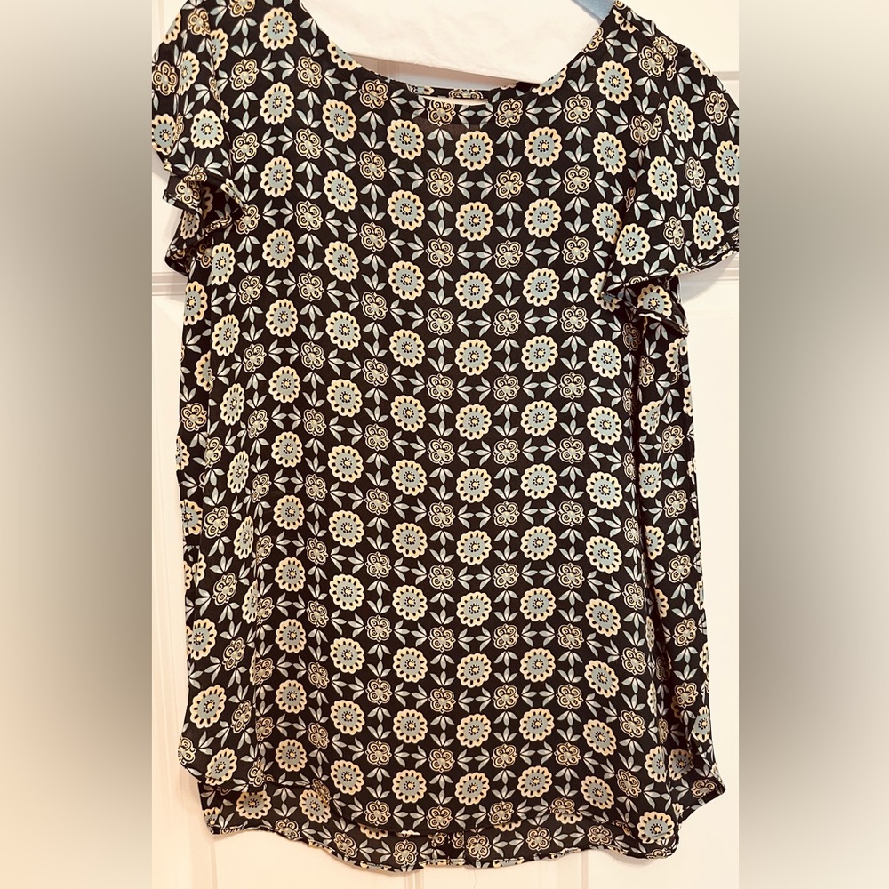 Loft Women's Gray Floral Short-Sleeve Blouse